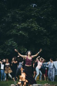 People dancing at a concert.