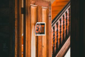 Stairs with exit sign.